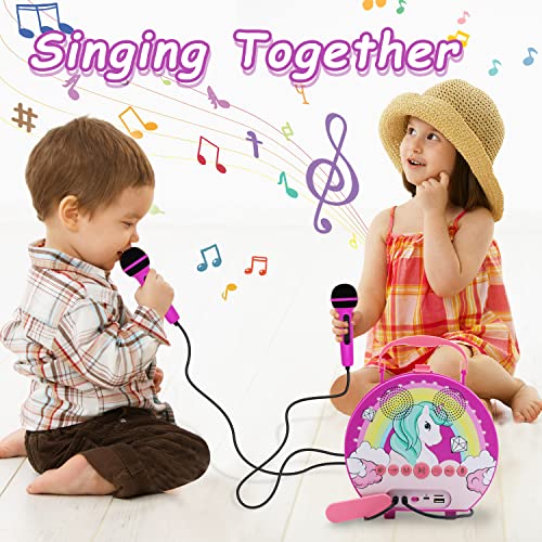 Kids Karaoke Machine for Girls Boys with 2 Microphones Toddler Singing Bluetooth Toys Children Karaoke Singing Machine Recording Voice Changing Speaker for Party Age 3-12