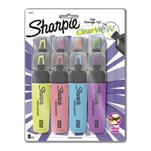 sharpie highlighter, clear view highlighter with see-through chisel tip, tank highlighter, assorted, 8 count