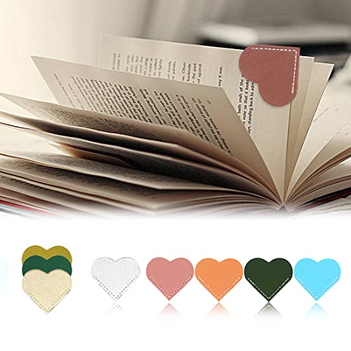 DIYOMR Multicolor Heart Bookmarks, 8 Pack PU Leather Mini Bookmarker Library Reading Accessories Books Page Mark for Women Girls Book Lovers