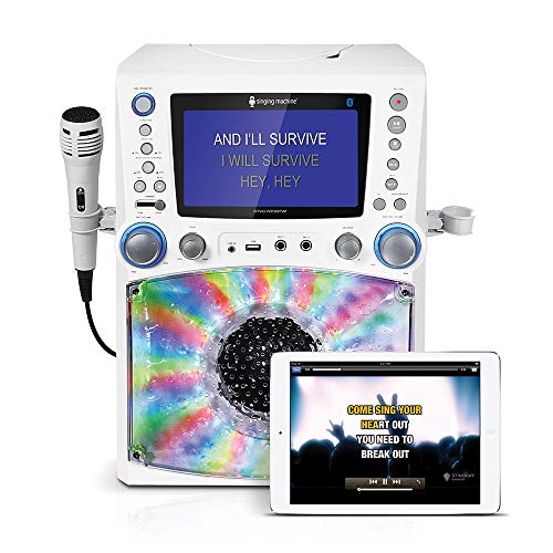 Singing Machine STVG785BTW Bluetooth Karaoke Machine with Disco Lights, White.