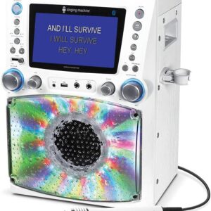 Singing Machine STVG785BTW Bluetooth Karaoke Machine with Disco Lights, White.