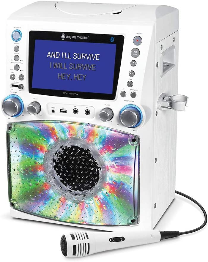 Singing Machine STVG785BTW Bluetooth Karaoke Machine with Disco Lights, White.