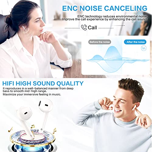 Wireless Earbuds, Bluetooth 5.1 Headphones Stereo Earphone Cordless Sport Headsets with Charging Case, IPX6 Waterproof HiFi Stereo in Ear Headsets Built in Mic for Sport Home Office White