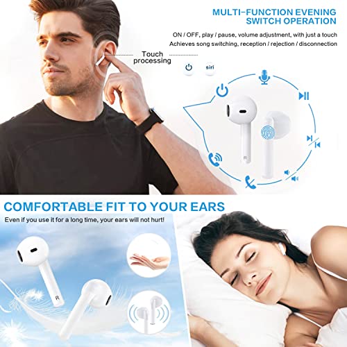 Wireless Earbuds, Bluetooth 5.1 Headphones Stereo Earphone Cordless Sport Headsets with Charging Case, IPX6 Waterproof HiFi Stereo in Ear Headsets Built in Mic for Sport Home Office White