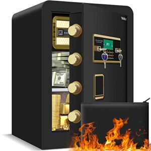 2.4 cu ft large home safe fireproof waterproof, digital security safe box with combination lock and removable shelf, electronic safe for home firearm medicine money documents valuables
