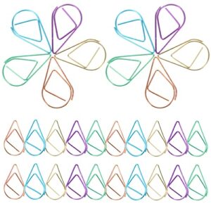 Tofficu 50Pcs Drop Shaped Paper Clips Cute Metal Paper Clips Bookmark Clip Decorative Memo Paper Clips for Home School Office (Assorted Color)