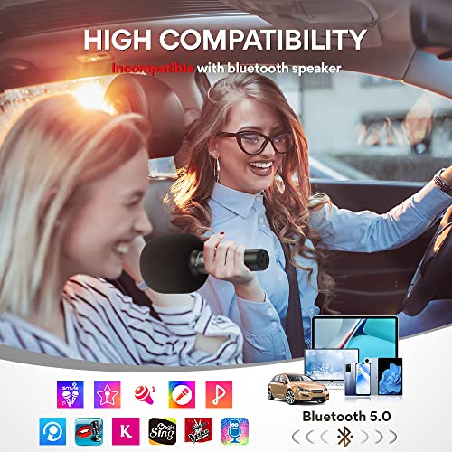 MAONO Bluetooth Karaoke Microphone for Kids, MKP100 Portable 3 in 1 Wireless Handheld Mic with Speaker and Recording for Smartphones,Computers, Car Kids,Party,Gift to Family and Friends(Black)