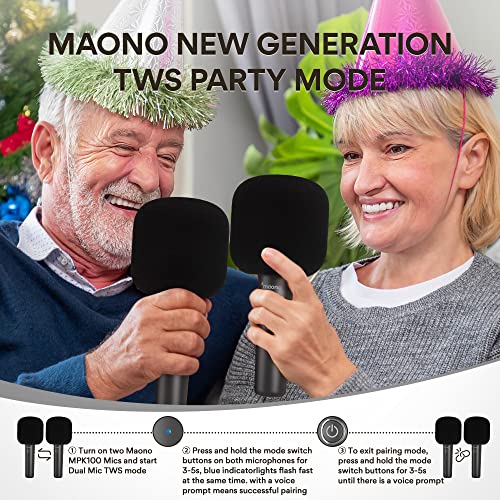 MAONO Bluetooth Karaoke Microphone for Kids, MKP100 Portable 3 in 1 Wireless Handheld Mic with Speaker and Recording for Smartphones,Computers, Car Kids,Party,Gift to Family and Friends(Black)