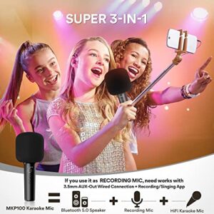 MAONO Bluetooth Karaoke Microphone for Kids, MKP100 Portable 3 in 1 Wireless Handheld Mic with Speaker and Recording for Smartphones,Computers, Car Kids,Party,Gift to Family and Friends(Black)