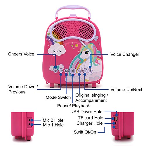 Kids Karaoke Machine for Girls Boys with 2 Microphones Portable Children Singing Machine Includes Voice Change/Storage Space Bluetooth Toddler Karaoke Speaker Toy Gift for Birthday Festival