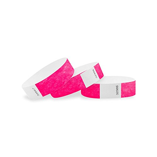 WristCo Neon Pink Tyvek Wristbands for Events - 500 Count ¾” x 10” - Waterproof Recyclable Comfortable Tear Resistant Paper Bracelets Wrist Bands for Concerts Festivals Admission Party Tours