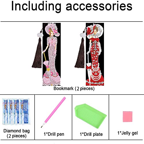 Beautiful Lady Bookmark Diamond Painting Kit for Adult, LXTONG 5D DIY Diamond Painting Bookmark, Special Shaped Crystal Drill Bookmark Paint with Diamonds for Students Graduation Gift