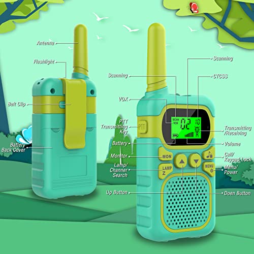 ITSHINY Kids Walkie Talkies with 22 Channels & 3 Mile Range for Outdoor Hiking Camping Children Toy Gifts for 3-12 Year Old Boys Girls -Green