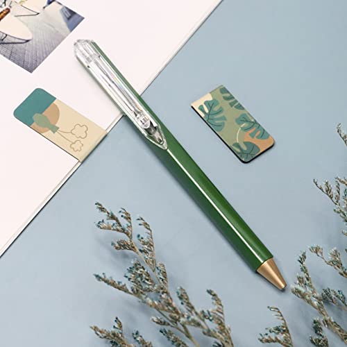 Buqoo Gel Pen and Magnetic Bookmark Set, Retractable Black Ink Ballpoint 0.5mm Writing Pen Magnetic Bookmarks Flags Tab for School Home Office, Green