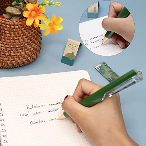 Buqoo Gel Pen and Magnetic Bookmark Set, Retractable Black Ink Ballpoint 0.5mm Writing Pen Magnetic Bookmarks Flags Tab for School Home Office, Green