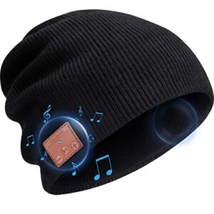 beanie hat headphones, wireless v 5.0 knit music beanie unisex, cap built-in stereo speakers, valentine’s day winter gifts for outdoor sports, men women (black)