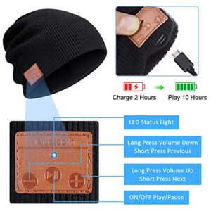 Beanie Hat Headphones, Wireless V 5.0 Knit Music Beanie Unisex, Cap Built-in Stereo Speakers, Valentine's Day Winter Gifts for Outdoor Sports, Men Women (Black)