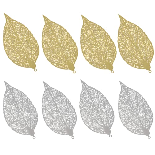 IUAQDP 8 Pieces Metal Leaf Hollow Bookmark with Hanging Hole, Leaf Vein Book Marker, Mesh Plant Page Marker for Bookworm Writer Reader Student Teacher Office School Stationery Accessory, Gold & Silver
