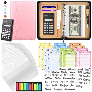 budget binder with zipper envelopes, cash envelopes for budgeting, a6 pu leather budget planner 2023 with cash envelopes calculator, bill money organizer for cash saving budget system wallet