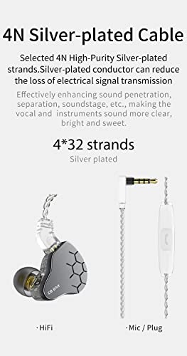 keephifi KBEAR Lark Earphone, 1BA 1DD in Ear Monitor for Clear Sound, with 2Pin Detachable Cable Headset, HiFi Bass Noise-Isolating Earbud for Music,Game,Sport (Gray no mic)