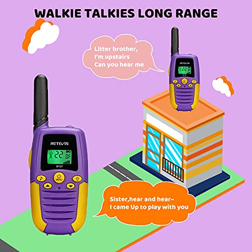 Retevis RT37 Walkie Talkies for Kids,Toy Gifts for 6-12 Year Boys Girls, Walkie Talkies 22 CH, LED Flashlight, Indoor Family Activities Long Range for Camping,Hiking,Outdoor(Purple,2 Pack)