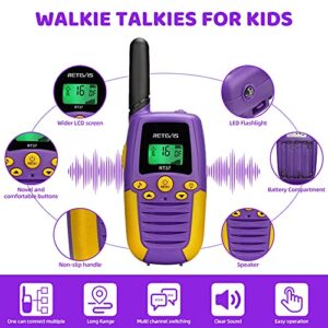 Retevis RT37 Walkie Talkies for Kids,Toy Gifts for 6-12 Year Boys Girls, Walkie Talkies 22 CH, LED Flashlight, Indoor Family Activities Long Range for Camping,Hiking,Outdoor(Purple,2 Pack)