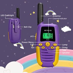 Retevis RT37 Walkie Talkies for Kids,Toy Gifts for 6-12 Year Boys Girls, Walkie Talkies 22 CH, LED Flashlight, Indoor Family Activities Long Range for Camping,Hiking,Outdoor(Purple,2 Pack)