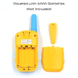 SUNET 2 Pack Battery Operated Walkie Talkies for Kids with 22 Channels 2 Way Radio 6 KMS Long Rang, Toy for 3-12 Year Old Boys Girls, with Backlit LCD Flashlight for Camping Outdoor (Yellow-Blue)