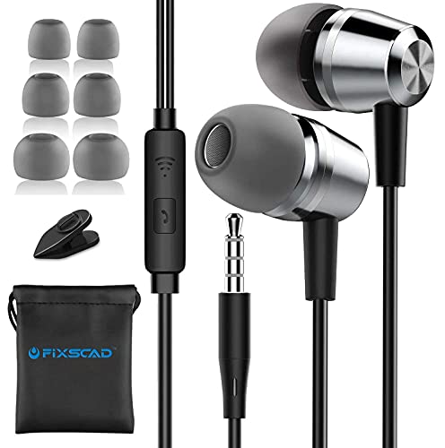 Fixscad Y490, Earphones in-Ear Headphones with Mic, High Sensitivity Microphone – Noise Isolating, High Definition for Music, Earbuds for Samsung, iPhone, iPad, Smartphone, MP3 Players.