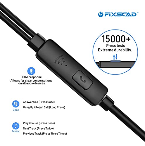 Fixscad Y490, Earphones in-Ear Headphones with Mic, High Sensitivity Microphone – Noise Isolating, High Definition for Music, Earbuds for Samsung, iPhone, iPad, Smartphone, MP3 Players.