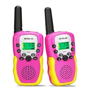 retevis ra18 kids walkie talkies, walkie talkie toys for 6-12 year old girls boys, 22 ch, long range, built-in flashlight, girls birthday gifts,outdoor garden camping family trip(pink 2 pack)