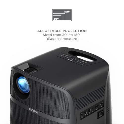 ION Audio Projector Deluxe HD Battery/AC Powered 720p HD LED Bluetooth-Enabled Projector with Powerful Speaker (Renewed)