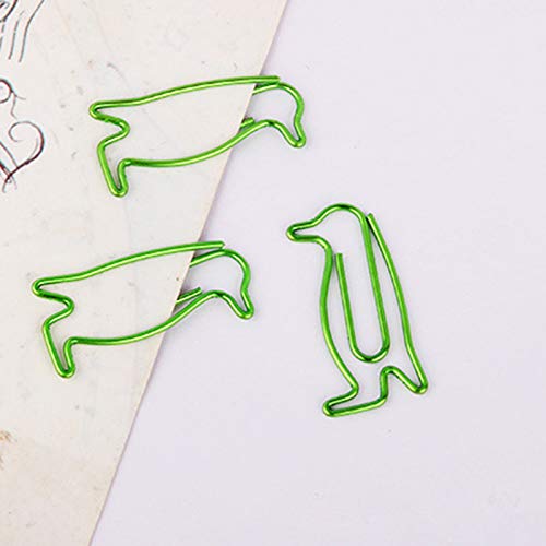 Hacoly Green Animal Penguin Shaped Paper Clips Bookmark Clips for Paper Clip Collectors or Zoo Animal Lovers Funny Office School Supplies Bookmarks 20 PCS per Box