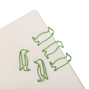 Hacoly Green Animal Penguin Shaped Paper Clips Bookmark Clips for Paper Clip Collectors or Zoo Animal Lovers Funny Office School Supplies Bookmarks 20 PCS per Box