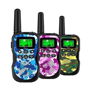 huaker kids walkie talkies,3 pack 22 channels 2 way radio toy with flashlight and lcd screen,3 miles range walkie talkies for kids outside adventures, camping, hiking