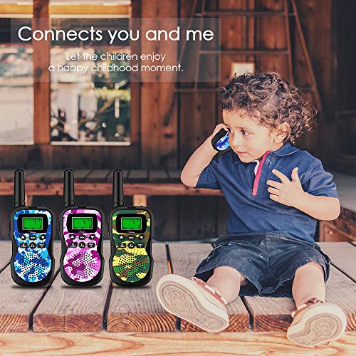 Huaker Kids Walkie Talkies,3 Pack 22 Channels 2 Way Radio Toy with Flashlight and LCD Screen,3 Miles Range Walkie Talkies for Kids Outside Adventures, Camping, Hiking