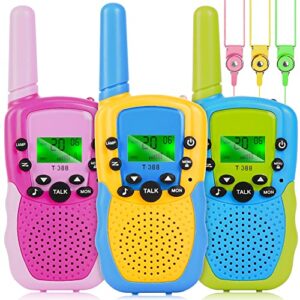 wpqozzlp walkie talkies for kids，5kms long range walkie toy 22 channels 2 way radio toy with backlit lcd flashlight, gifts toys for 3-12 year old boys girls（3 pack）