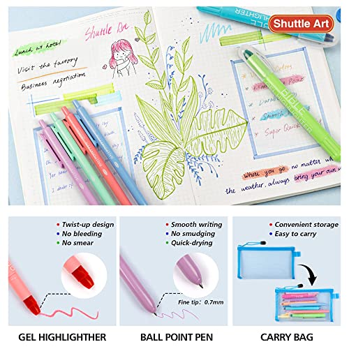 Bible Highlighters and Pens No Bleed, 22 Pack Bible Journaling Kit, 12 Colors Gel Highlighters and 10 Colors Ballpoint Pens with a storage bag, Bible Markers No Bleed Through by Shuttle Art