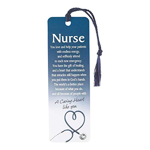 Nurse Caring Heart Script Deep Blue Cardstock Tassel Bookmark Tags, Pack of 12