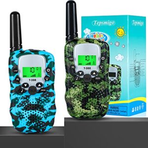 tepsmigo walkie talkie for kids, toys for 3 4 5 6 7 8 9 10 year old boys girls, 2pack kids walkie talkies – 22+99 channels and backlit lcd flashlight, 3 miles range for outside, camping, hiking