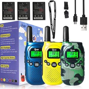 tidradio td-m3 walkie talkies for kids 22 channel usb rechargeable kids walkie talkies 2 way radio toy best gifts for boys and girls to outside 3 pack