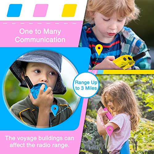 Walkie Talkies for Kids 3 Pack 3 Miles, 2 Way Radio Toys for Kids with Backlit LCD Flashlight, Christmas or Birthday Gifts for Girls and Boys Age 3-12 (Blue Pink Yellow)