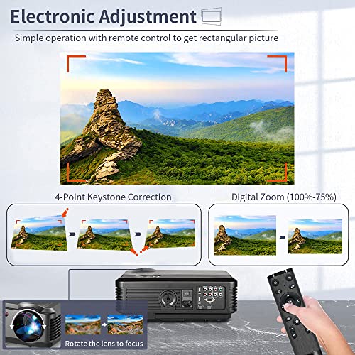 WiFi Bluetooth Projector Full HD 1080P, 200" Smart Android Projector for Indoor Outdoor Movie, Wireless Home Theater Projector with Digital Zoom/HDMI/USB/VGA for iOS Phone Laptop PC DVD TV Stick PS5