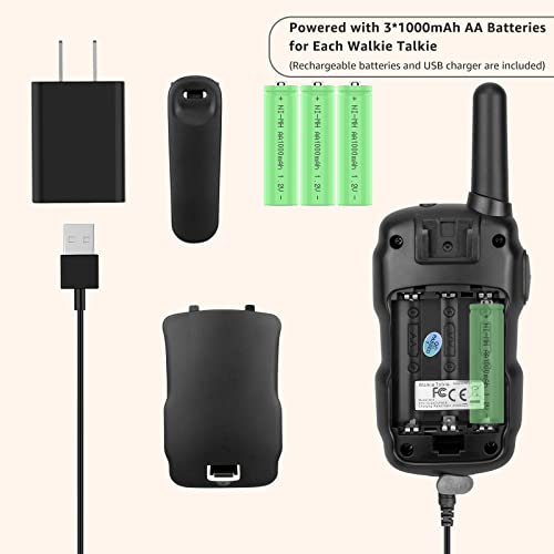 Wishouse Walkie Talkies for Adults, Walky Talky for Kids 4 Pack Rechargeable Long Range with 2 USB Chargers 12000mAh Battery Flashlight Lanyards, Toys Xmas Birthday Gift Children Boys Girls Family