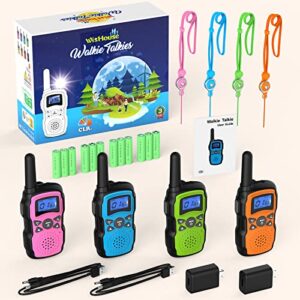 Wishouse Walkie Talkies for Adults, Walky Talky for Kids 4 Pack Rechargeable Long Range with 2 USB Chargers 12000mAh Battery Flashlight Lanyards, Toys Xmas Birthday Gift Children Boys Girls Family