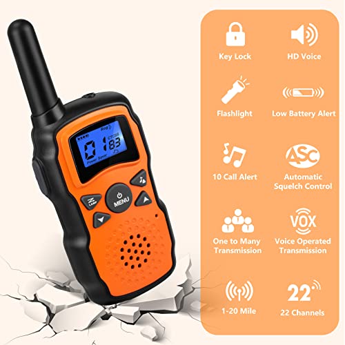 Wishouse Walkie Talkies for Adults, Walky Talky for Kids 4 Pack Rechargeable Long Range with 2 USB Chargers 12000mAh Battery Flashlight Lanyards, Toys Xmas Birthday Gift Children Boys Girls Family