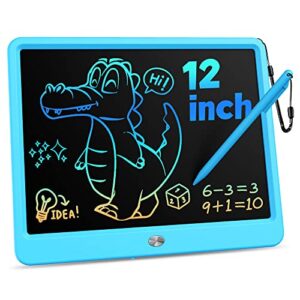kokodi 12 inch lcd writing tablet with anti-lost stylus, erasable doodle board colorful toddler drawing pad, car travel school games toys for 3 4 5 6 7 8 kids, birthday gift for girls boys adults blue