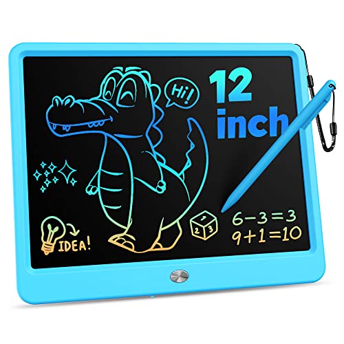 KOKODI 12 Inch LCD Writing Tablet with Anti-Lost Stylus, Erasable Doodle Board Colorful Toddler Drawing Pad, Car Travel School Games Toys for 3 4 5 6 7 8 Kids, Birthday Gift for Girls Boys Adults Blue