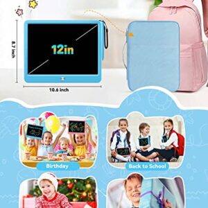 KOKODI 12 Inch LCD Writing Tablet with Anti-Lost Stylus, Erasable Doodle Board Colorful Toddler Drawing Pad, Car Travel School Games Toys for 3 4 5 6 7 8 Kids, Birthday Gift for Girls Boys Adults Blue