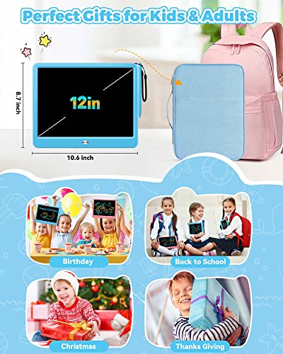 KOKODI 12 Inch LCD Writing Tablet with Anti-Lost Stylus, Erasable Doodle Board Colorful Toddler Drawing Pad, Car Travel School Games Toys for 3 4 5 6 7 8 Kids, Birthday Gift for Girls Boys Adults Blue